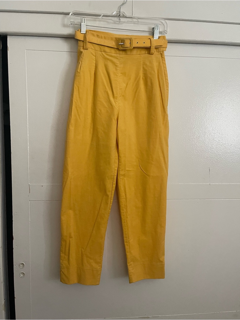 High-Waist Belted Capris in Mustard Yellow